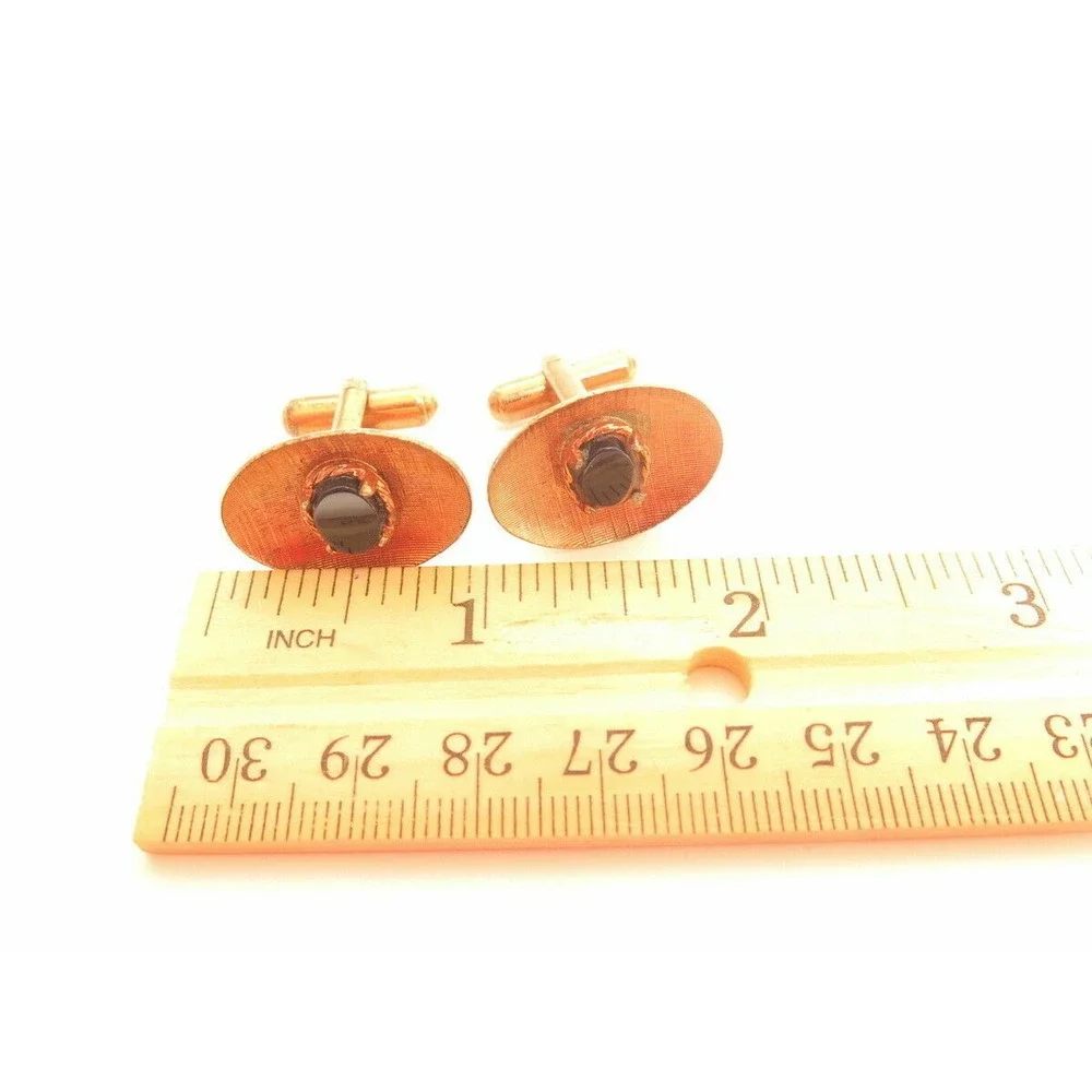 Vintage Copper Toned Oval Black Glass Stone Cufflinks*Men's Jewelry Groom Formal